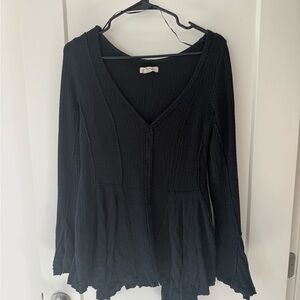 We The Free Black Peplum Long Sleeve Blouse